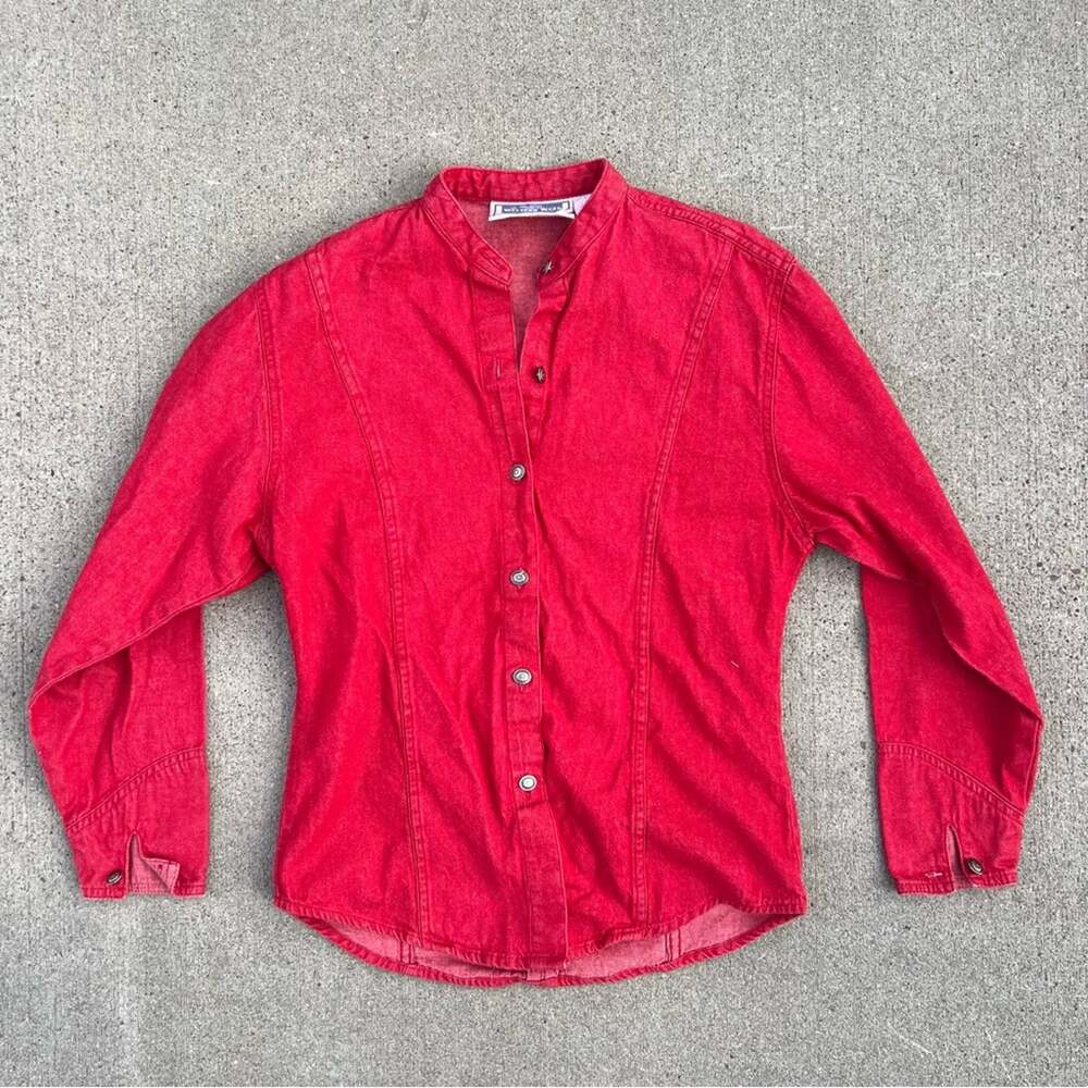 Vintage 90s Wrangler western wear red button up long sleeve pioneer style shirt